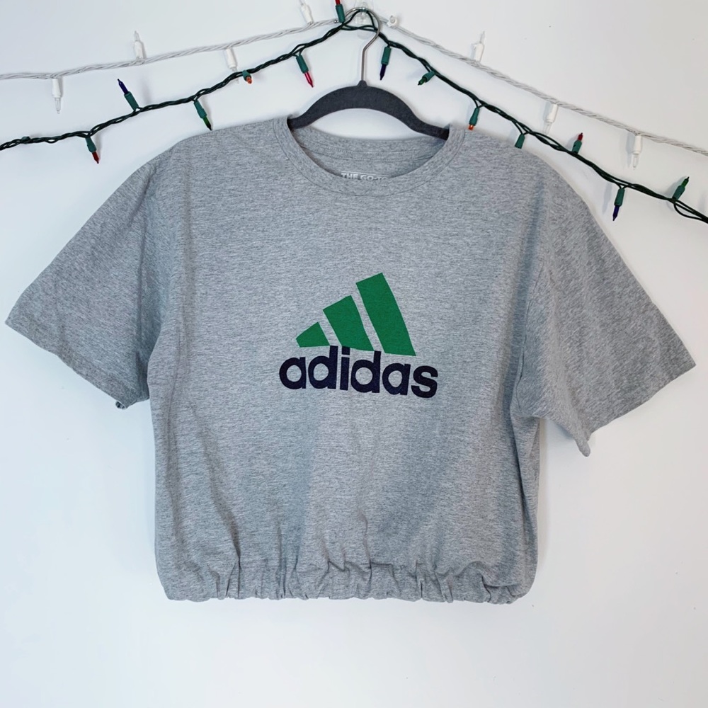 Custom cropped and cinched adidas T-shirt